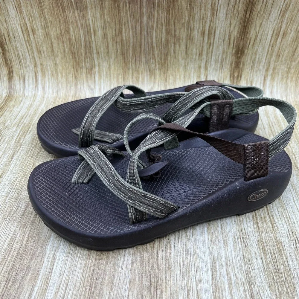Chaco Z/2 Classic Sandals Mens Size 11 Brown Olive Green Vibram Strappy Toe Loop